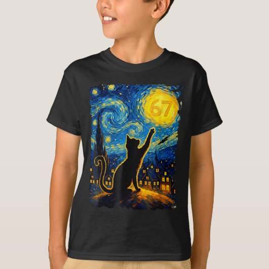 T-shirt Funny Six Seven 6 7 Meme Starry Night Van Gogh Bla (Devant)