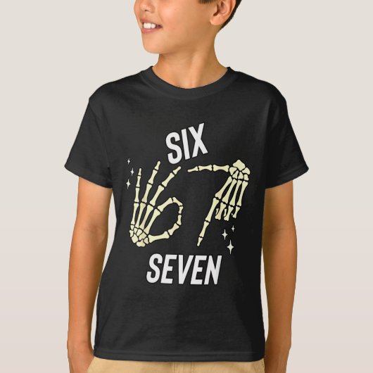 T-shirt Funny Six Seven Gen Alpha Slang Meme 6 7 Skeleton  (Devant)