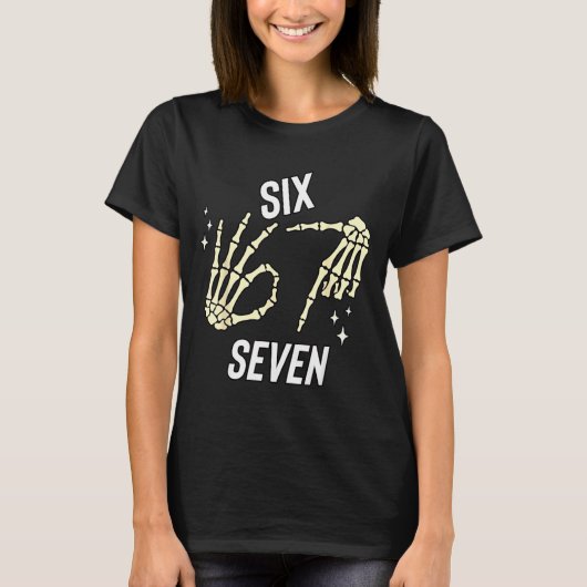 T-shirt Funny Six Seven Gen Alpha Slang Meme 6 7 Skeleton  (Devant)