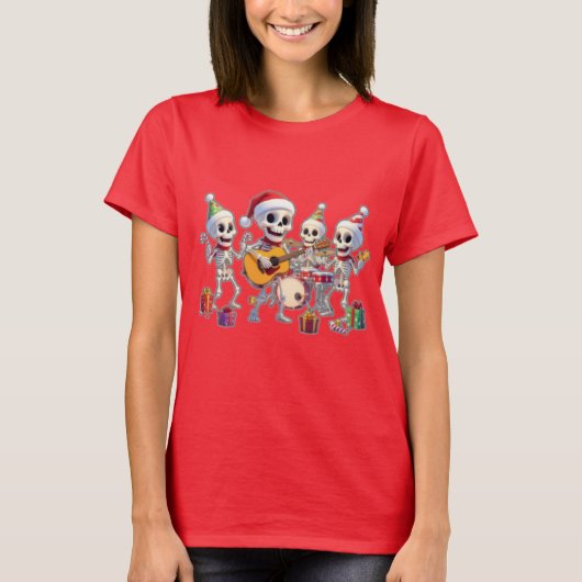 T-shirt Funny Skeleton Band Christmas & New Year – 3D Cart (Devant)