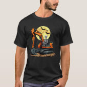T-shirt Funny Skeleton Driving Excavator Halloween Constru (Devant)