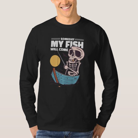 T-shirt Funny Skeleton Fishman Fishing (Devant)