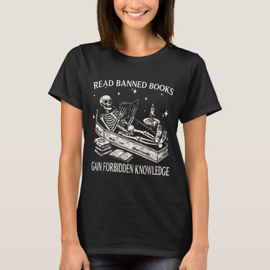 T-shirt Funny Skeleton Read Banned Books Gain Forbidden Kn (Devant)