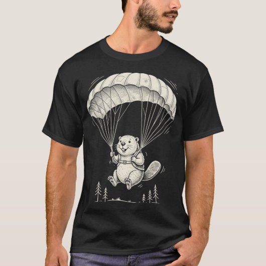 T-shirt Funny Skydiving Beaver Design Cute Parachute (Devant)