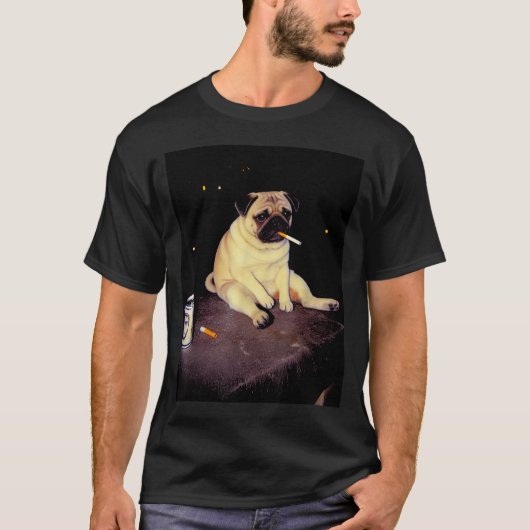 T-shirt Funny Smoking Dog Pug Meme  (Devant)
