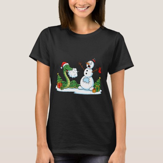 T-shirt Funny Snake Snowman Christmas Tree Xmas Womens Men (Devant)