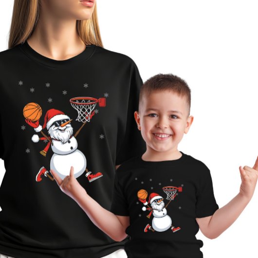 T-Shirt Funny Snowman Santa: Slam Dunk Holidays AI Art