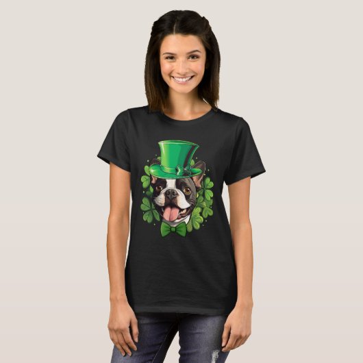 T-shirt Funny St patrick Boston Terrier (Devant entier)