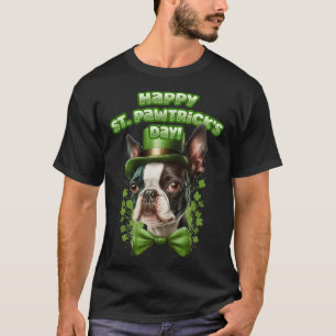 T-shirt Funny St. Patrick's Day Boston Terrier Pawstrick L