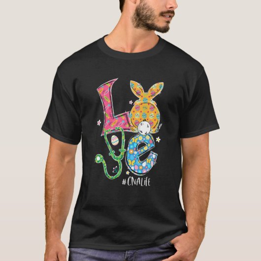 T-shirt Funny Stethoscope Love CNA Life Nurse Bunny Pâques (Devant)