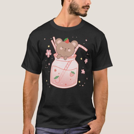 T-shirt Funny Strawberry Bear Cute Kawaii Aesthetic (Devant)