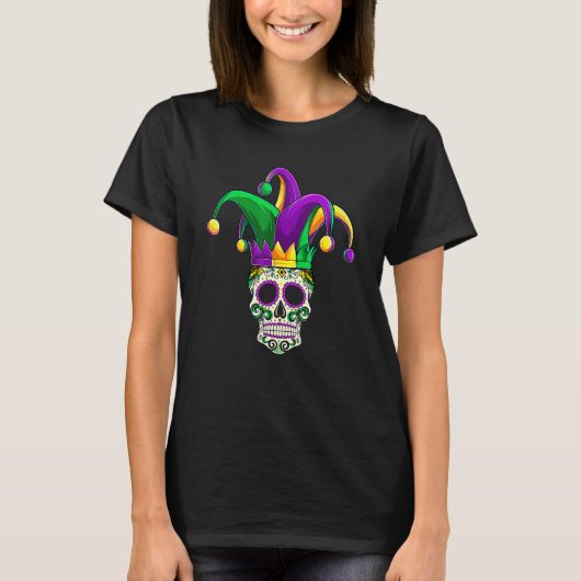 T-shirt Funny Sugar Skull Jester Mardi Gras Party Men Wome (Devant)