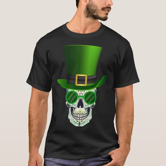 T-shirt Funny Sugar Skull Saint Patricks Day of Dead (Devant)