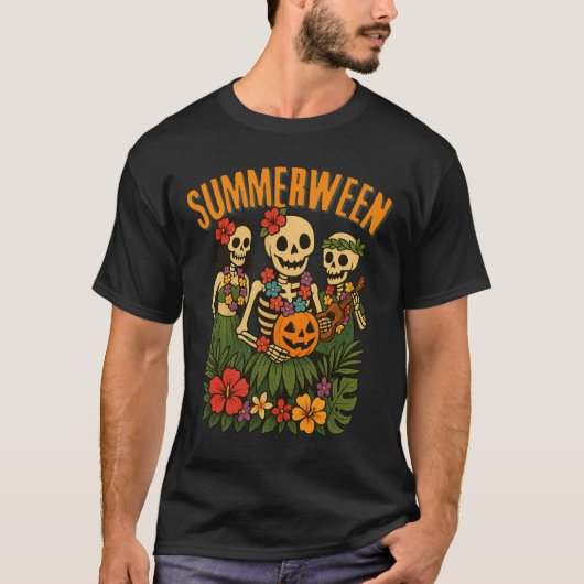 T-shirt Funny Summerween Skeletons Luau Party Halloween Be (Devant)