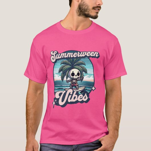 T-shirt Funny Summerween Vibes Vacances été Skeleton Su (Devant)