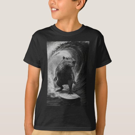 T-shirt Funny Surfing Capyra Selfie Surfboard Beach Animal (Devant)