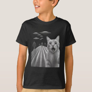 T-shirt Funny Surpris Selfie Chat Peur Avec Le Pied De Feu