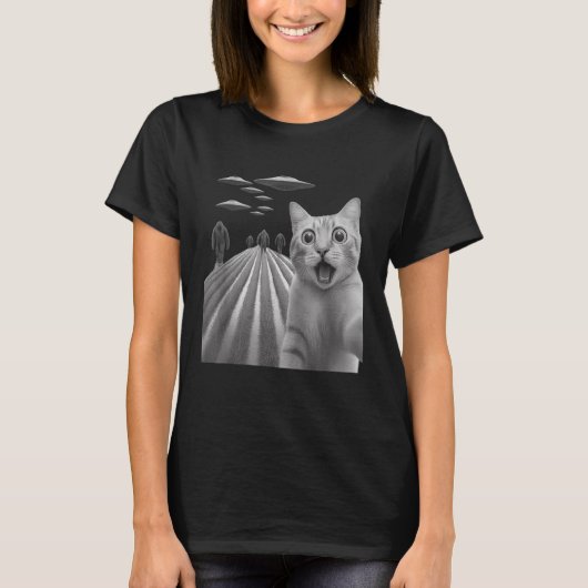 T-shirt Funny Surpris Selfie Chat Peur Avec Le Pied De Feu (Devant)