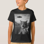 T-shirt Funny Surprised Ed Cat Selfie With Alien Ufo Cat U (Devant)