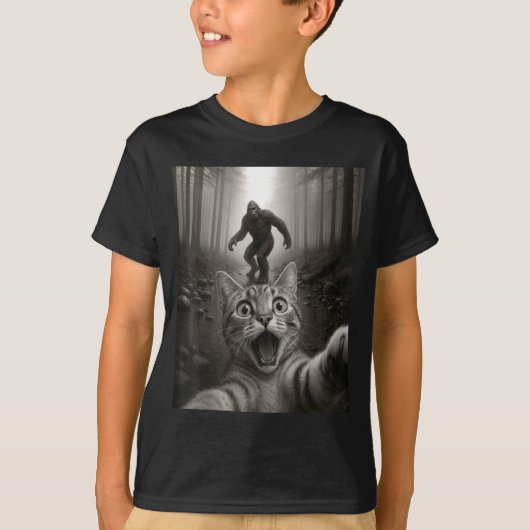 T-shirt Funny Surprised Ed Cat Selfie With Bigfoot Sasquat (Devant)