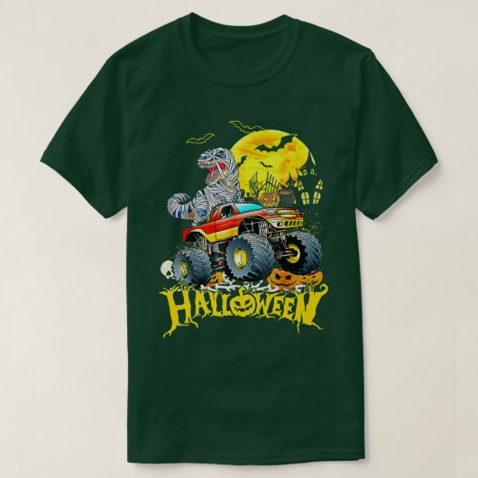 T-shirt Funny T Rex Saurus Riding Monster Truck Happy Hall (Design devant)