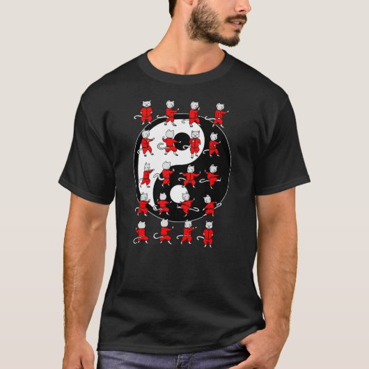 T-shirt Funny Tai Chi Cat Moves Yin Yang Design (Devant)