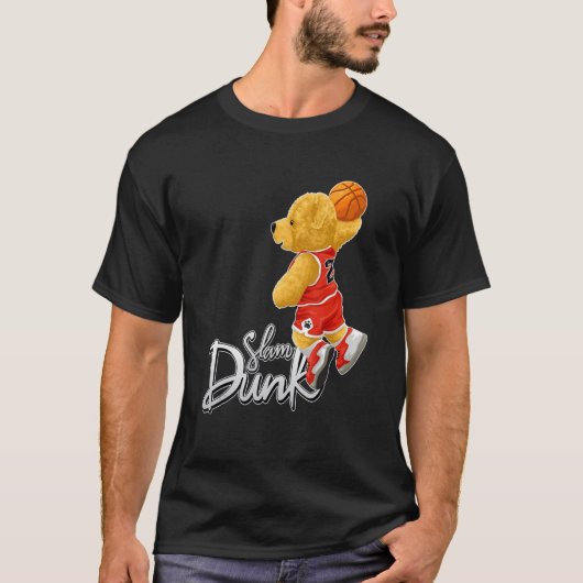 T-shirt Funny Teddy Bear Slam Dunk, Teddy Bear Basketball (Devant)