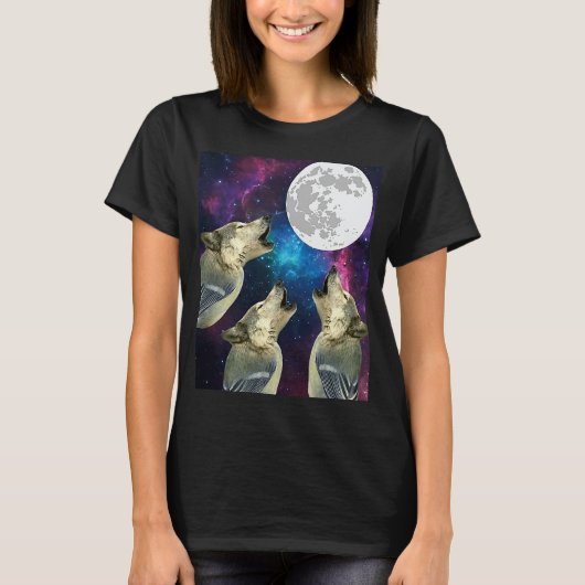 T-shirt Funny Three bird wolf Moon bird wolf Howling With  (Devant)