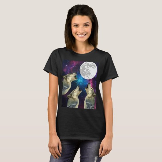T-shirt Funny Three bird wolf Moon bird wolf Howling With  (Devant entier)