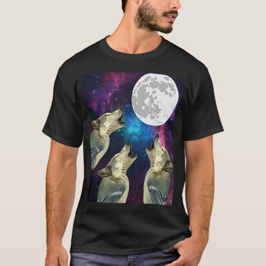 T-shirt Funny Three bird wolf Moon bird wolf Howling With  (Devant)