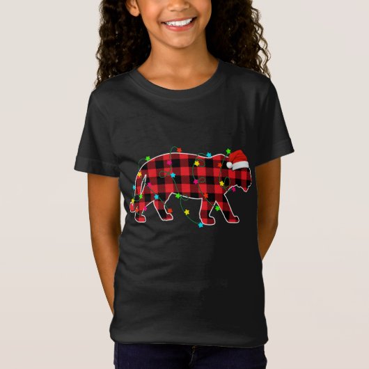 T-Shirt Funny Tiger sapin de Noël Rouge Plaid Animaux de N (Devant)