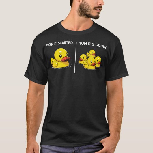 T-shirt Funny Toy Rubber Duck How it Started How It's Goin (Devant)