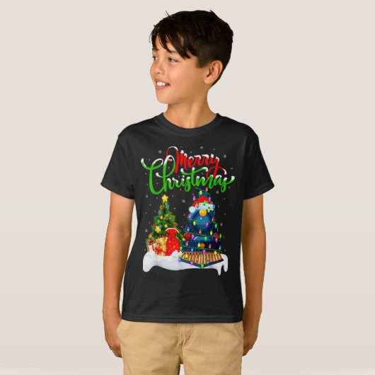 T-shirt Funny Train Lover Xmas Lighting Santa Train Christ (Devant entier)