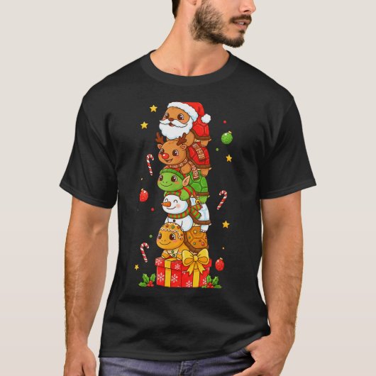 T-shirt Funny Turtle Santa Elf Snowman Christmas Womens Me (Devant)
