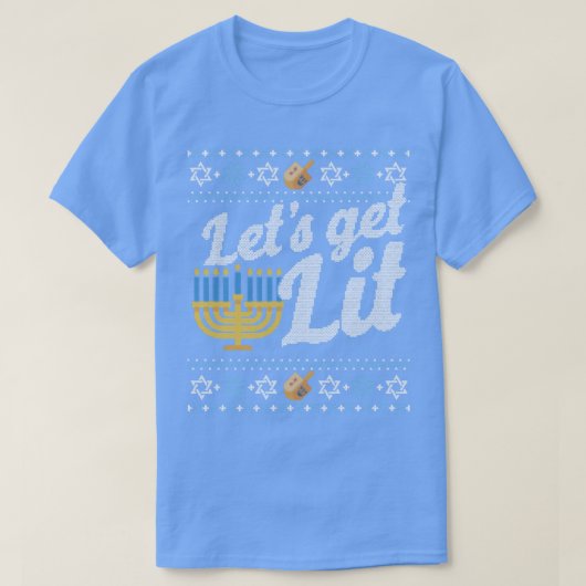 T-shirt Funny Ugly Hanukkah Sweater Lets Get Lit Menorah (Design devant)