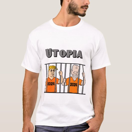 T-shirt Funny Utopia Biden et Trump en prison 2024 (Devant)
