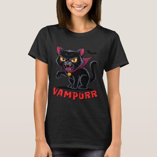T-shirt Funny Vampurr Vampire Chat noir Halloween (Devant)