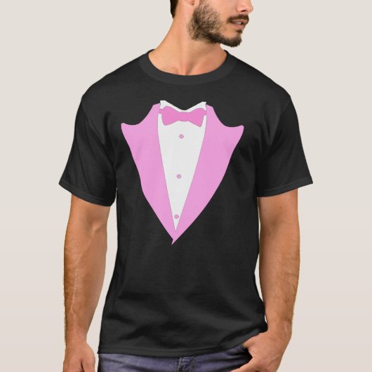 T-shirt Funny Veste Tuxedo Formelle Cravate rose (Devant)