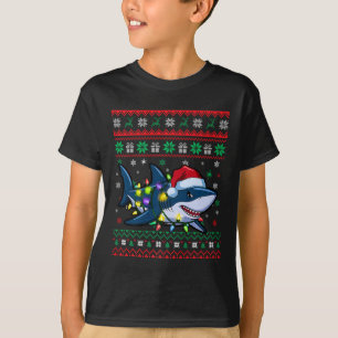 T-shirt Funny Vilain requin de Noël Noël Noël Feux de Noël