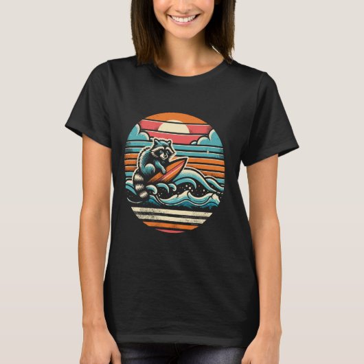 T-shirt Funny Vintage Surfing Retro Raccoon (Devant)