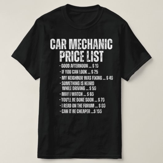 T-shirt Funny Voiture Mécanique Tarification (Design devant)