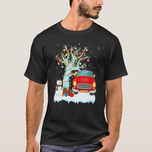 T-shirt Funny Voiture Noël Arbre Éclairage Santa Chapeau V (Devant)