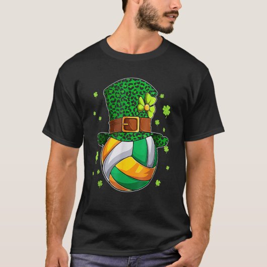 T-shirt Funny Volleyball Leprechaun Casquette Leopard Patr (Devant)