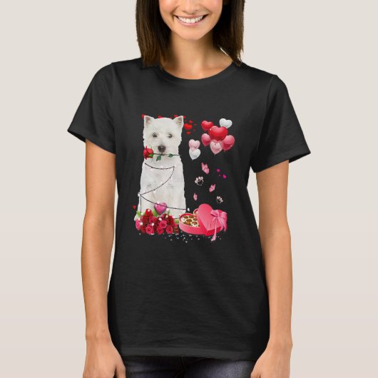 T-shirt Funny Westie Rose Heart Happy Valentine Day Dog Mo (Devant)