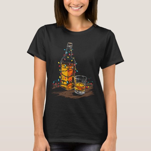 T-shirt Funny Whiskey Christmas Graphics Lights Lover Long (Devant)