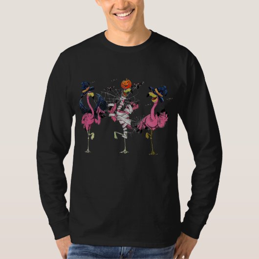 T-shirt Funny Witches Mummy Pink Flamingo Halloween (Devant)