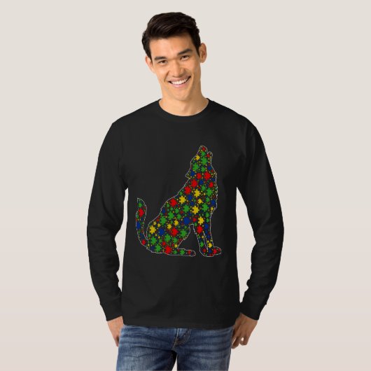 T-shirt Funny Wolf Animaux Puzzle Pièces Sensibilisation s (Devant entier)