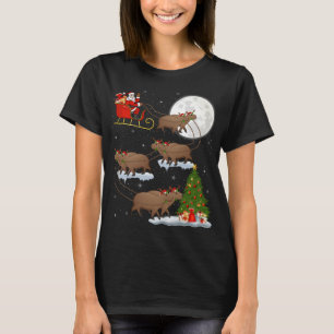 T-shirt Funny Xmas Éclairage Arbre Père Noël équitation Ca