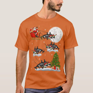 T-shirt Funny Xmas Éclairage Arbre Père Noël équitation Or