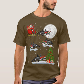 T-shirt Funny Xmas Éclairage Arbre Père Noël équitation Or